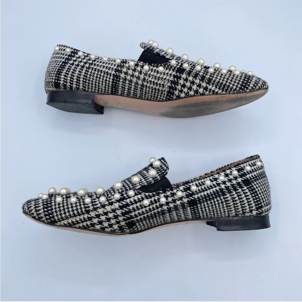 EUC J Crew Black and White Twwed Loafers with Faux Pearls - Picture 11 of 12